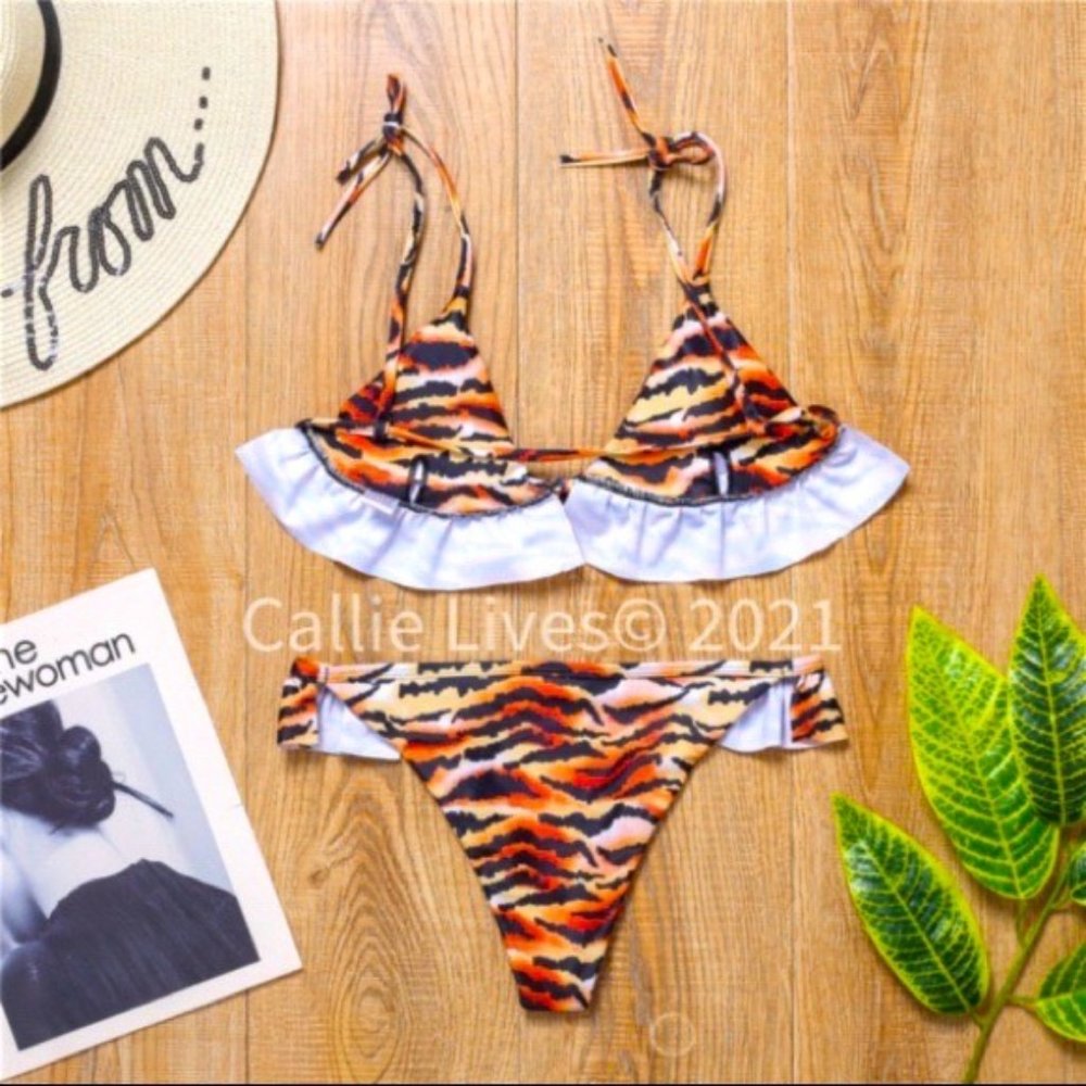 Wild Sunrise: Ruffle Hip Tiger Print Bikini - Picture 4 of 6